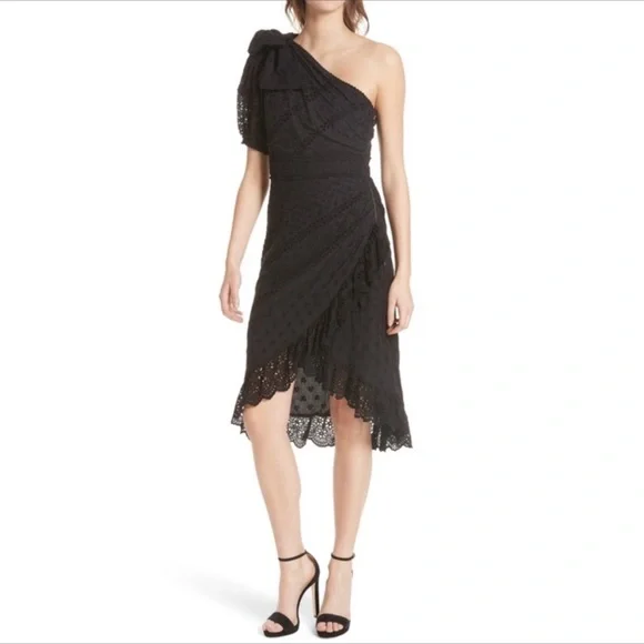 strapless open back dress Self-Portrait One-shoulder Eyelet Devore Wrap Mini Dress